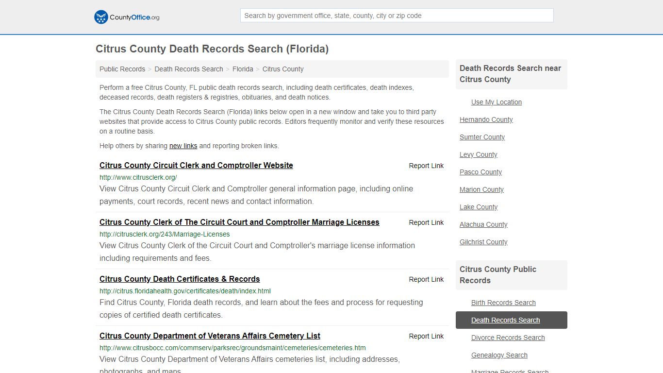Death Records Search - Citrus County, FL (Death ...
