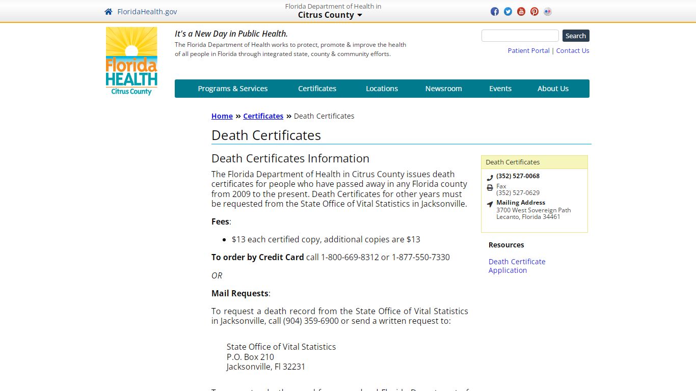 Death Certificates | Florida Department of Health in Citrus