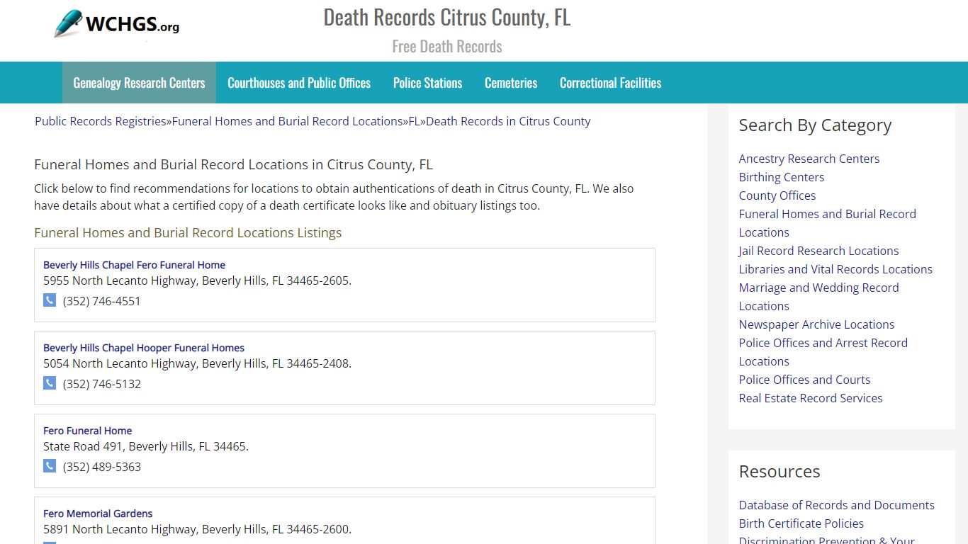 Death Records Citrus County, FL - Free Death Records