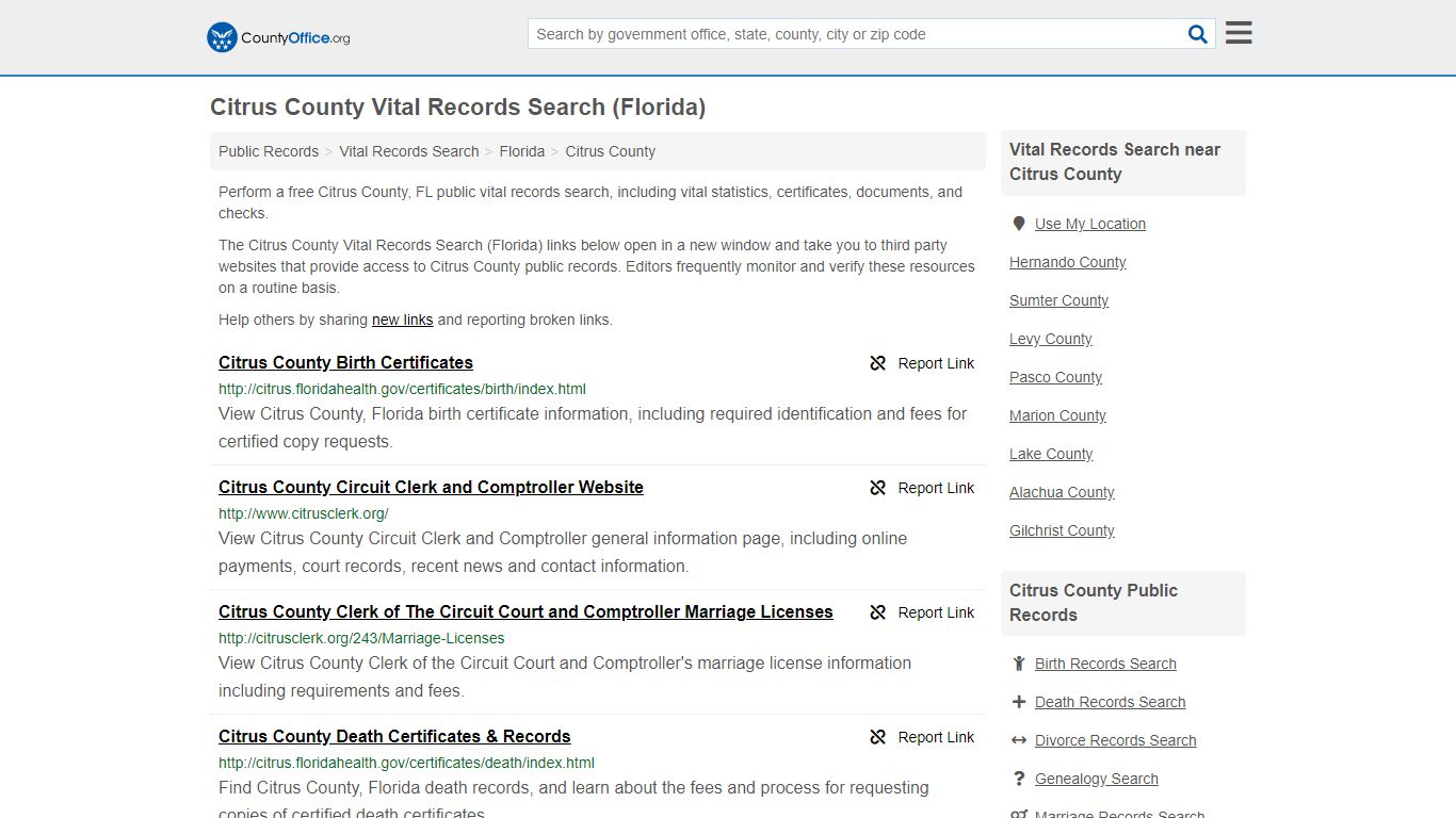 Vital Records Search - Citrus County, FL (Birth, Death ...